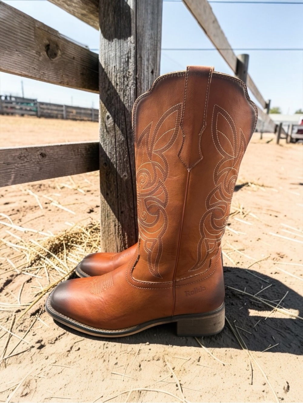 Rollda Women’s Cowgirl Boots Size 9.5 Brown Square Toe Western Mid Calf NZX36